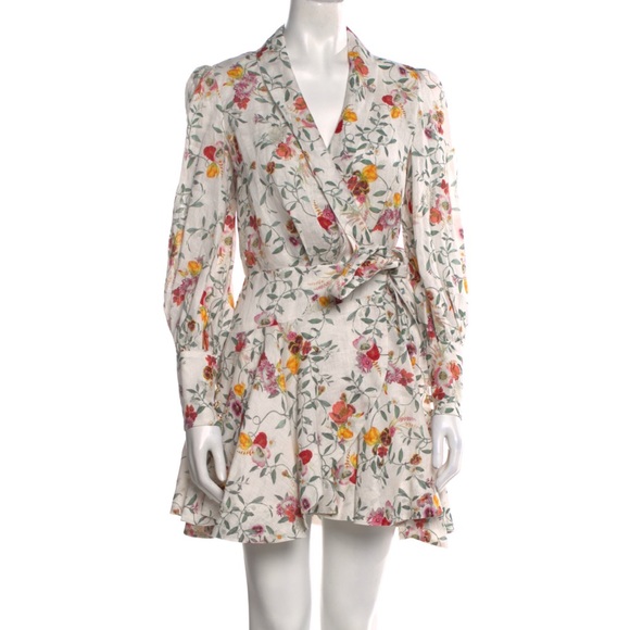 Zimmermann linen dress size 3 Wrap Mini Dress in Elka Vine Ivory Print - Picture 2 of 6